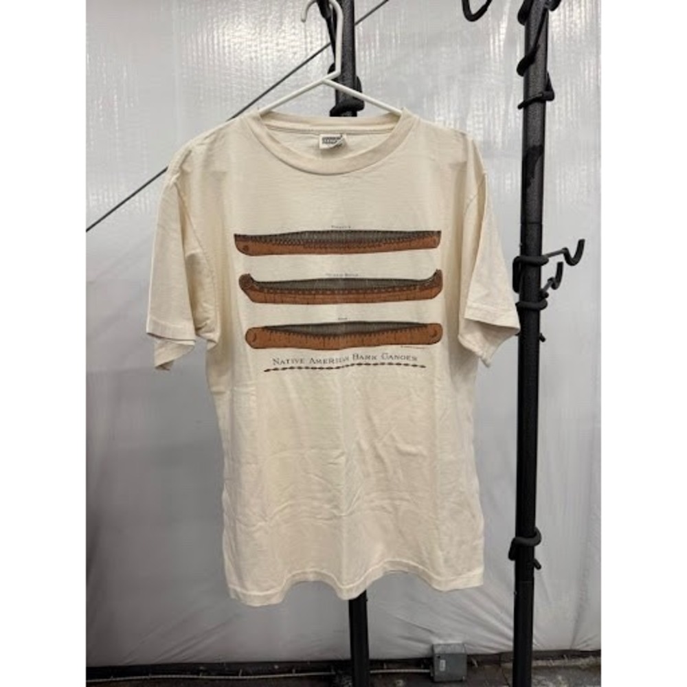 Vintage 90s Harborside Graphics "Native American Bark Canoes" T-Shirt Made in US